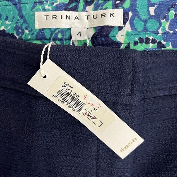 Trina Turk Womens Moss 2 Pant Size 4 Blue Textured - Picture 8 of 9